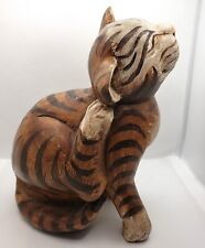 Carved Painted Wood Tabby Cat Figure -9.5 Inches Tall - Weighs 2 Pounds picture