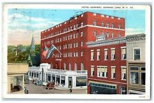 1929 Hotel Saranac & Restaurant Building Car Flag Saranac Lake New York Postcard picture