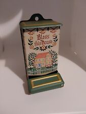 Vtg. Wall Mount Kitchen Match Holder “Bless This House” Tin, made In Hong Kong picture