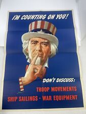 Original VTG WW2 Uncle Sam Don’t Discuss Troop Movements Poster  picture
