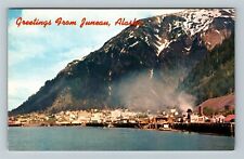 Juneau AK-Alaska, General Greetings, Mountain and Town View, Vintage Postcard picture