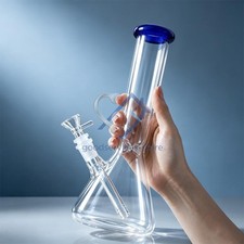 10" Heavy Borosilicate Glass Water Tobacco Smoking Pipe 14mm Joint Hookah Blue picture