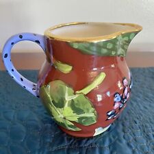 Vintage Droll Designs Pitcher Hand Painted Ceramic Red Gold Art Pottery Creamer picture
