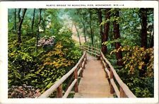 Menomonie WI-Wisconsin, Rustic Bridge to Municipal Pier, Vintage Postcard picture