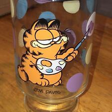 Vintage 70s Garfield Glass Large Tumbler Painting Polka Dots 32oz picture