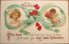 Valentine 1910 Postcard, Knot Binding Heart, Cupid, Little Girl, Color Litho picture
