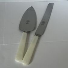 Vintage Prill Sheffield England Cake Knife And Server Set Pearl Lucite Handle  picture