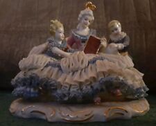  Gorgeous Dresden Porcelain Lace Figurine Mother w/ Children Reading STORY TIME  picture