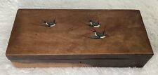 Antique 40s 50s Tiger Maple Dresser Trinket Jewelry Box Hand Painted Swallows picture