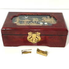 VTG Chinese Diorama Jewelry Box Lacquer Cork Cranes Lid Lock Asian Art JCS picture