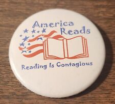 America Reads Reading Is Contagious Red White & Blue Flag Design Pinback Button picture