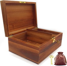 Wood Box Large Decorative Wooden Storage Box with Hinged Lid and Locking Key Pre picture