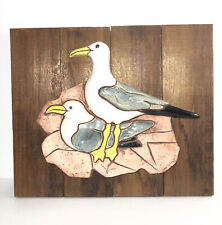 Ceramic On Wood Plank Wall Hanging Seagull Decor. 12”x14” Beach Nautical Ocean picture