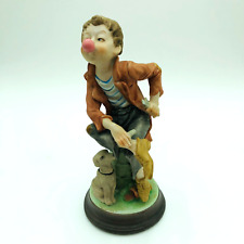 Vintage Hobo Figurine Blowing Bubble Gum with Dog Ceramic picture