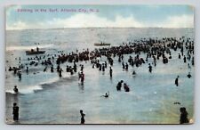 c1915 Bathing In Surf & Fishing Atlantic City, NJ ANTIQUE Postcard picture