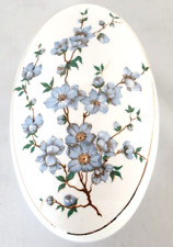 Hollohaza Hungary Porcelain Lidded Trinket Box Blue Flowers & Buds on Branch picture