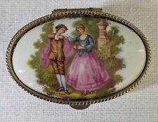 Vtg Italian Italy Pill Box Pillbox Porcelain Colonial Courting Couple Scene  picture