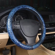 Blue Crocodile Skin Steering Wheel Cover, Faux Leather, Universal Fit 15" picture